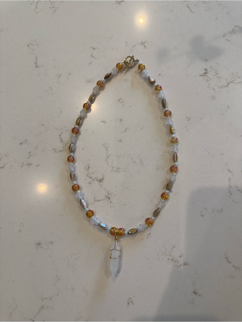 Gold and Clear Beaded Pendant Necklace - Women Jewelry
